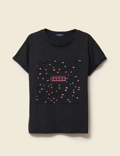 T-shirt en coton manches courtes noir femme