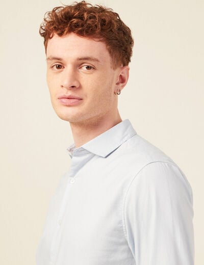 Col cintr&eacute; en coton manches longues bleu ciel homme