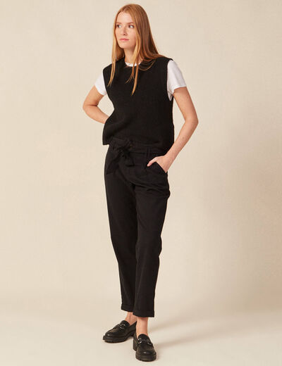 Pantalon paperbag noir femme
