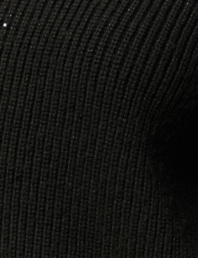Pull manches longues col rond &agrave; sequins noir femme