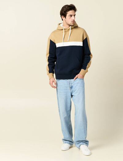 Sweat à capuche doublée bleu marine homme