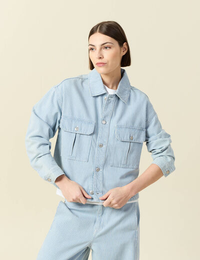 Veste en coton manches longues denim bleach femme