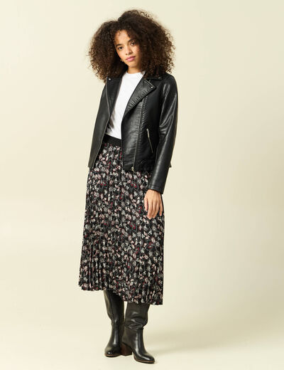 Jupe longue droite pliss&eacute;e noir femme