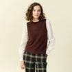 Pull 2 en 1 col rond manches longues marron femme