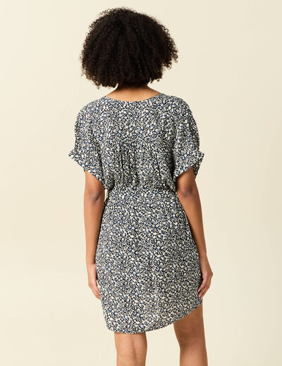 Robe droite fluide ceinturée bleu femme