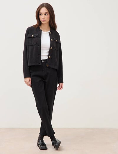 Jeans mom 7/8&egrave;me denim noir femme