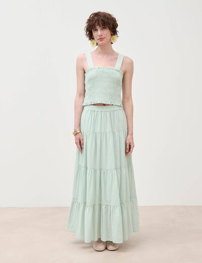 Top cintr&eacute; court &agrave; bretelles col carr&eacute; vert pastel femme