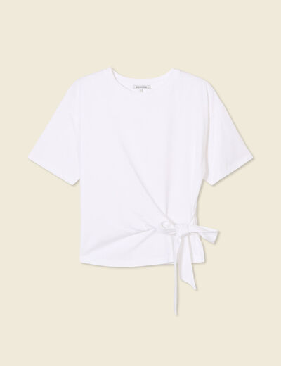 T-shirt manches courtes noeud blanc femme