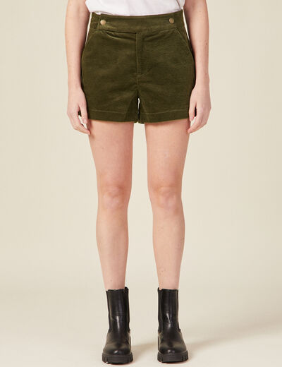 Short droit en velours vert kaki femme