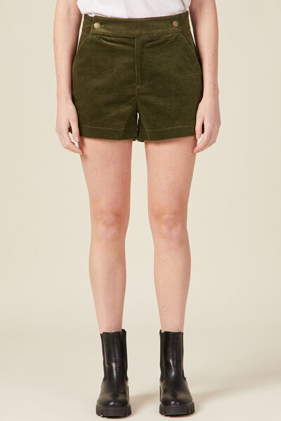 Short droit en velours vert kaki femme