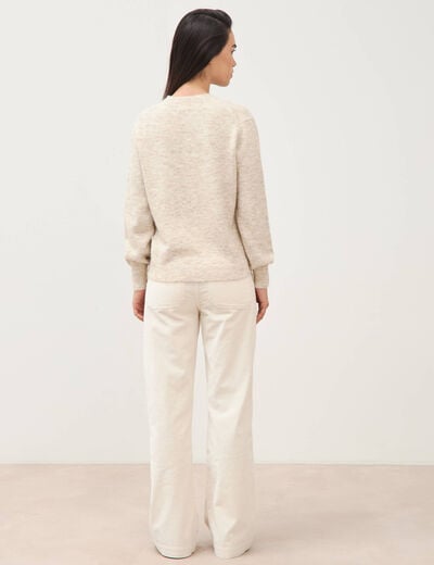 Pull col v manches longues creme femme