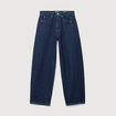 Jeans barrel taille haute broderie denim brut clean femme