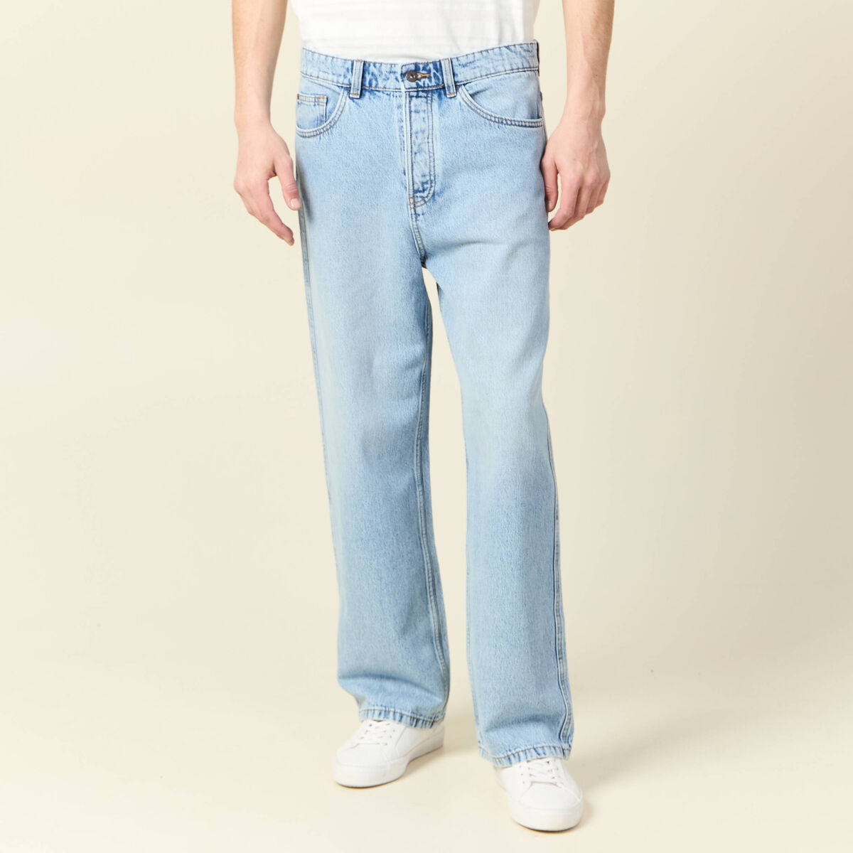 Jeans large 5 poches denim snow bleach homme