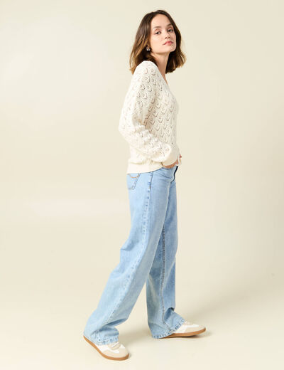 Pull manches longues ajouré creme femme