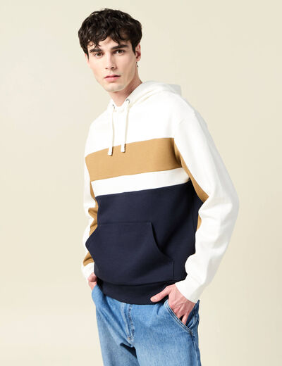Sweat à capuche manches longues ecru homme