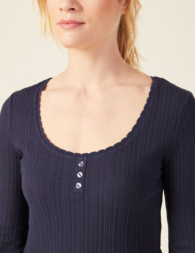 T-shirt à manches longues bleu marine femme