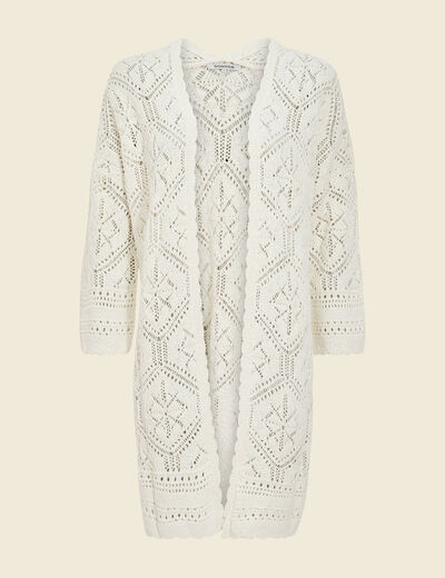 Gilet manches 3/4 ajouré ecru femme