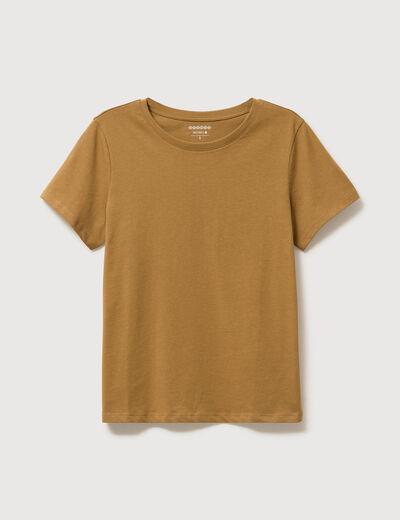 T-shirt cintr&eacute; col rond manches courtes camel femme