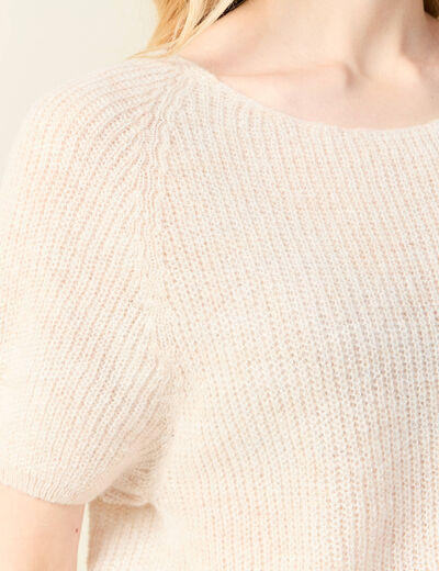 Pull manches courtes creme femme