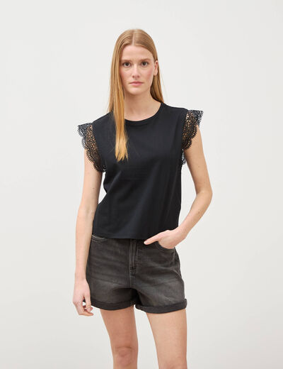 T-shirt manches courtes noir femme