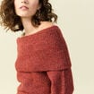 Pull manches longues col bardot vieux rose femme