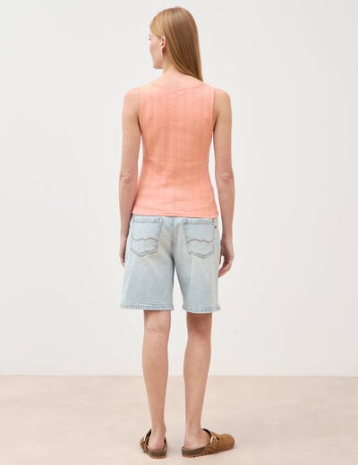 D&eacute;bardeur droit court col rond rose corail femme