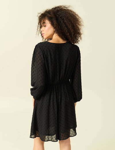 Robe fluide col v manches longues noir femme