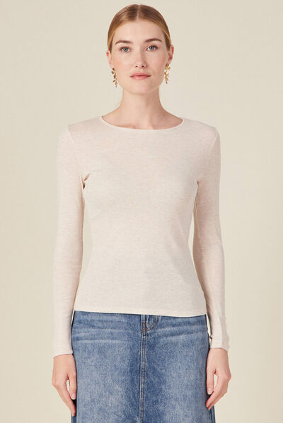 T-shirt femme maille unie Instinct beige femme