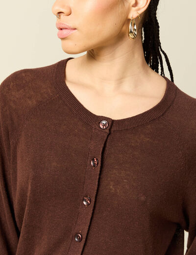 Gilet droit court manches longues marron fonc&eacute; femme