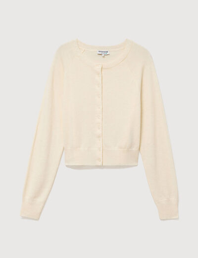 Gilet droit cropped manches longues creme femme