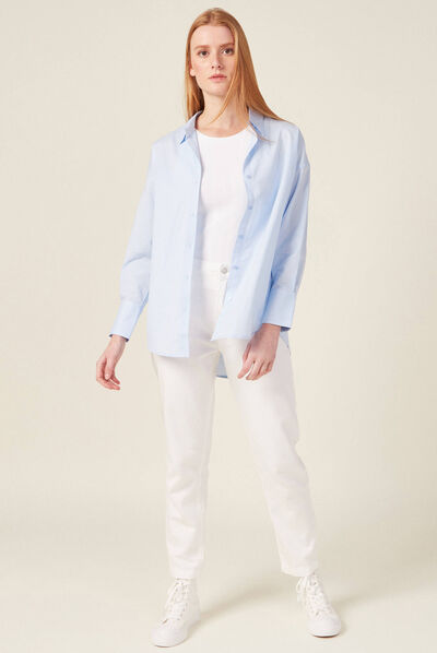 Chemise manches longues bleu ciel femme