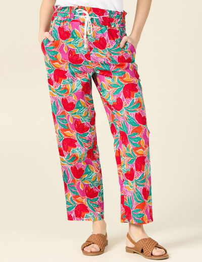 Pantalon carotte taille haute multicolore femme