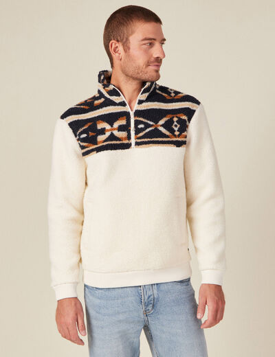 Sweat col camionneur zippé ecru homme