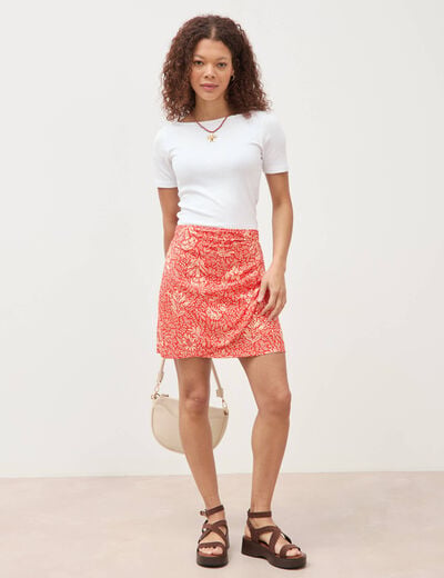 Jupe fluide doubl&eacute;e rouge corail femme