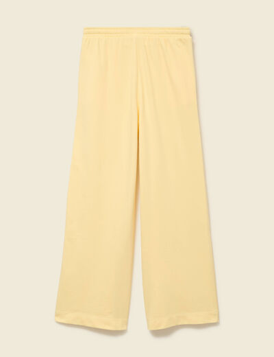 Pantalon large taille haute fluide jaune pastel femme