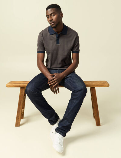 Polo col polo manches courtes en coton vert kaki homme