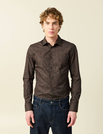 Chemise cintr&eacute;e manches longues en coton noir homme