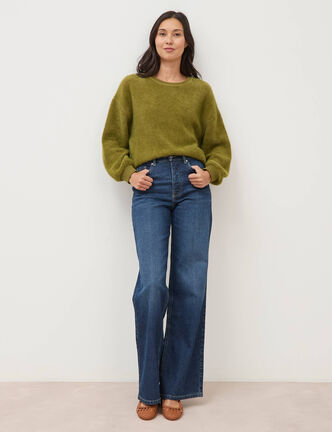 Jeans large taille haute denim brut femme