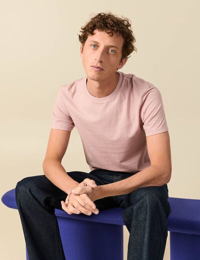 T-shirt cintr&eacute; col rond manches courtes vieux rose homme