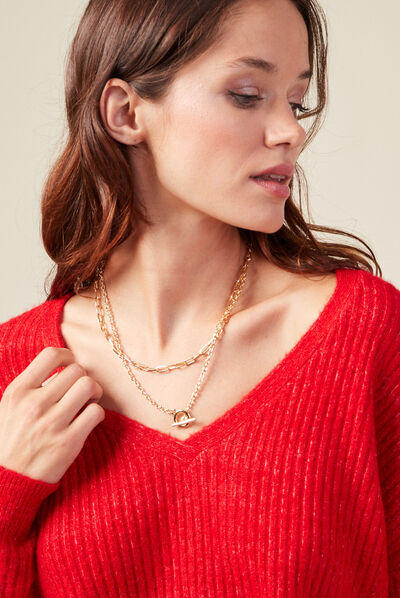 Collier chaînes 2 rangs couleur or femme