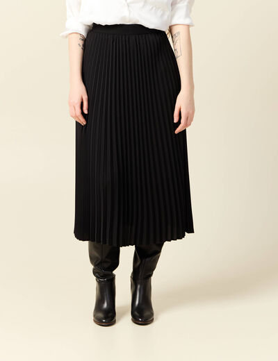 Jupe longue évasée plissée noir femme