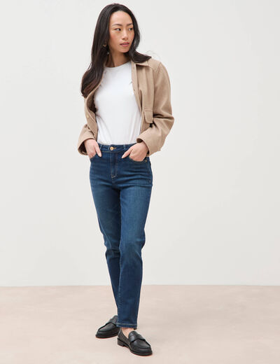 Jeans slim taille haute 7/8&egrave;me denim brut femme