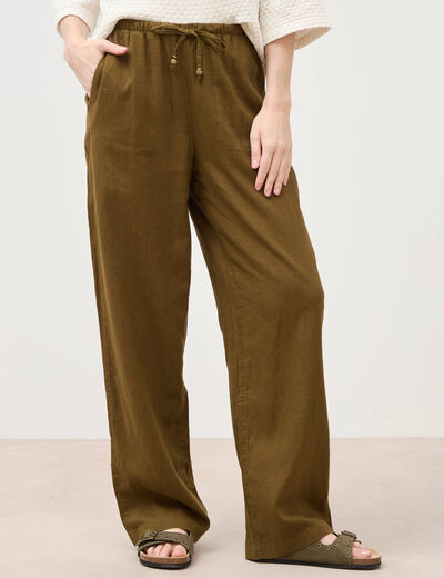 Pantalon standard fluide vert olive femme
