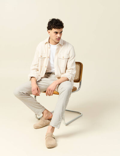 Pantalon chino longueur 32 avec ceinture gris homme