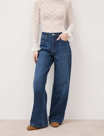 Jeans large taille haute denim brut femme