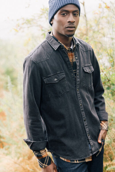 Chemise manches longues jean denim noir homme
