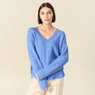 Pull manches longues col en V bleu ciel femme