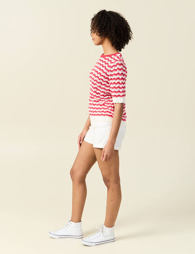Pull manches courtes rouge femme
