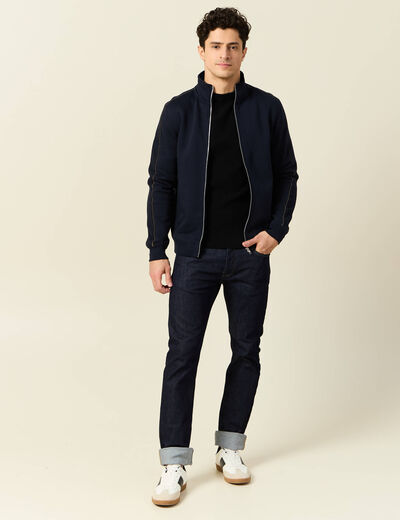 Gilet manches longues zippé bleu marine homme