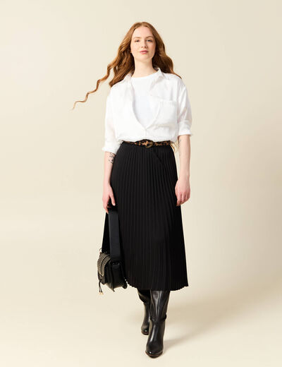 Jupe longue évasée plissée noir femme